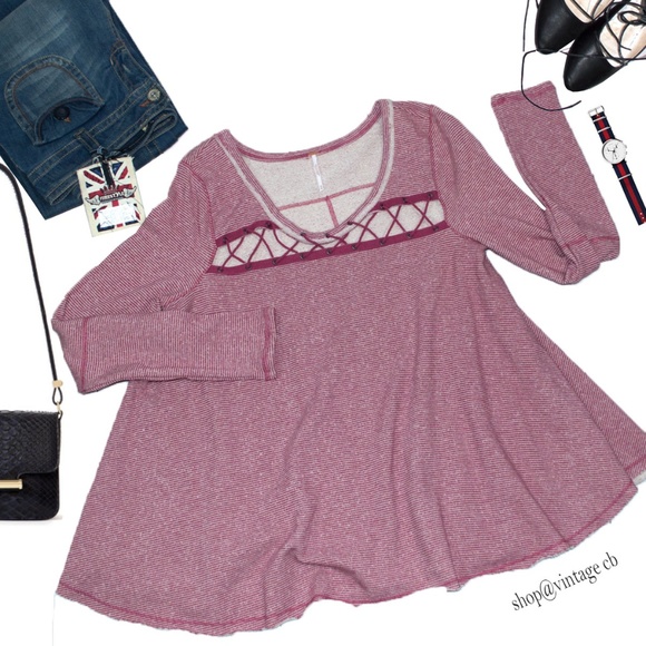 Free People Tops - Free People Red Berry Combo 'Lacey Love' Pullover